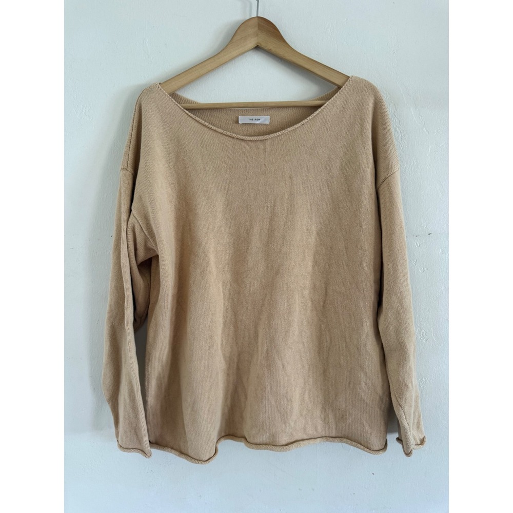 The Row Calas Sweater Beige Tan 100% Cotton Boat Neck Oversized Small